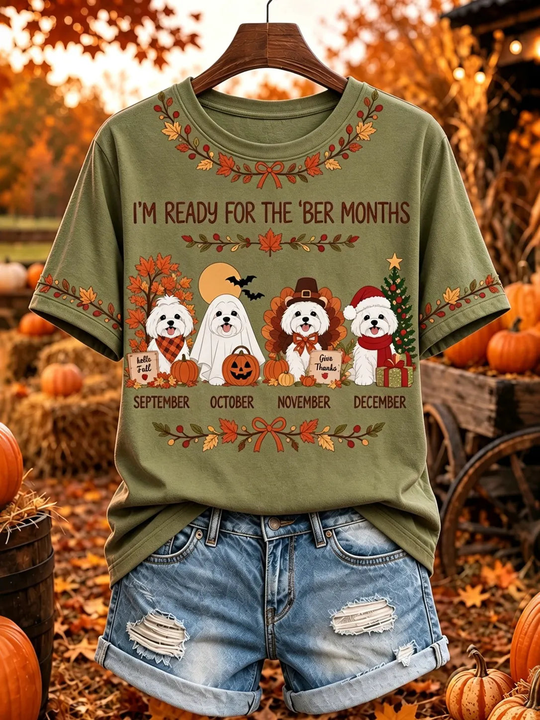 Women's I'm Ready For The 'ber Months Cute Dogs Print Casual T-shirt