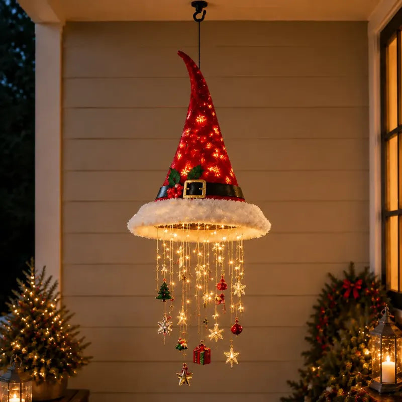 🎅 Lighted Santa Hat Hanging Chandelier 🎄 | 3 Styles Warm LED Christmas String Light | Indoor Outdoor Porch Holiday Decor Gift