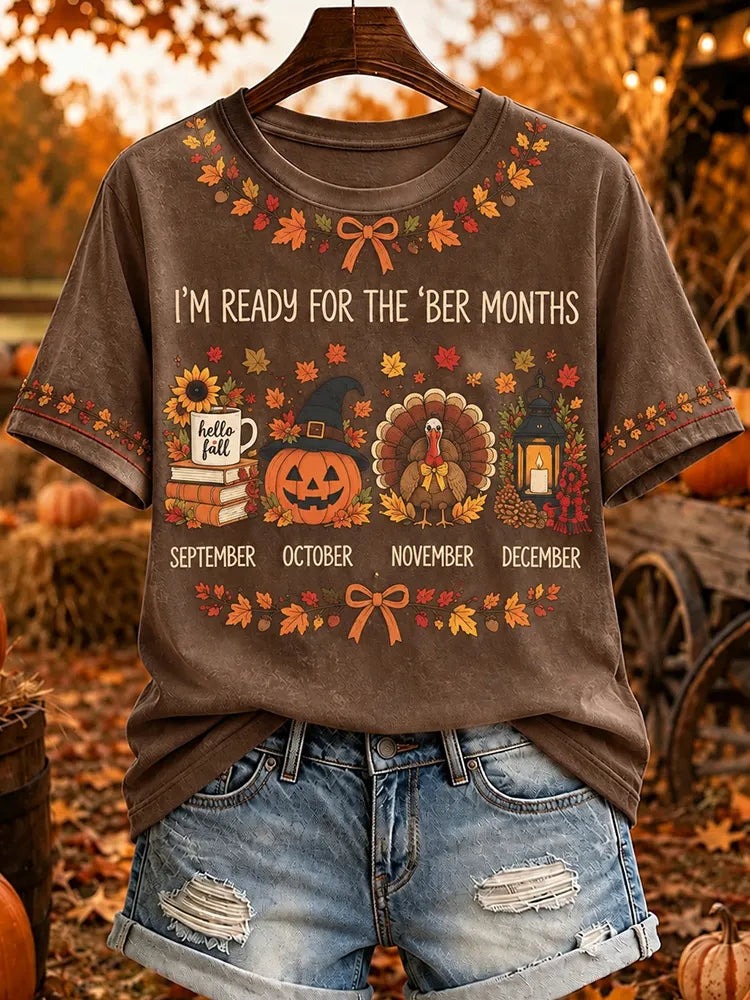 Women’s Vintage I'm Ready For The 'ber Months Print Short-sleeved T-shirt
