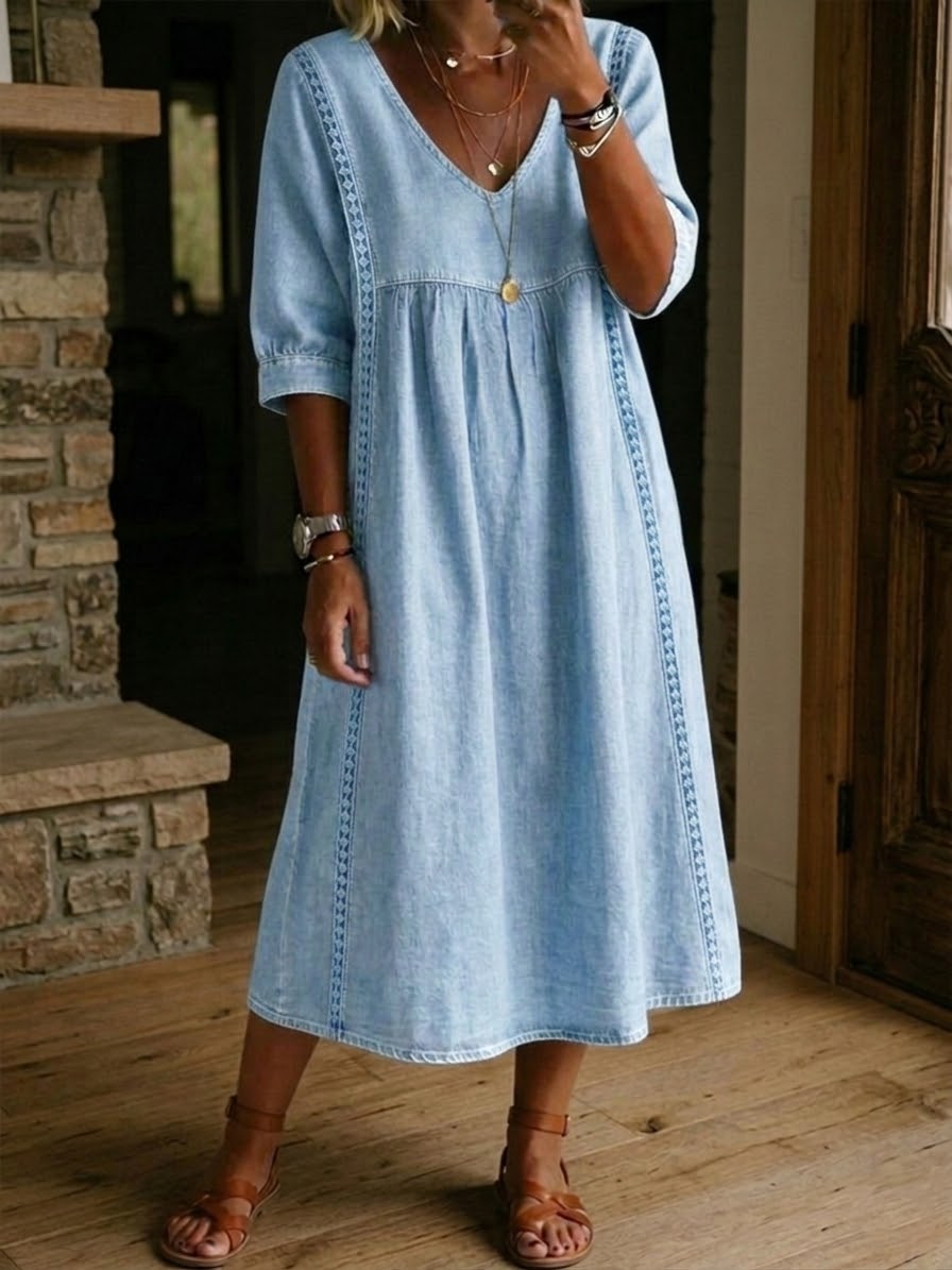 🔥LAST DAY SAVE 49% ⏰Casual Loose-fitting Denim Dress With Lace Trim