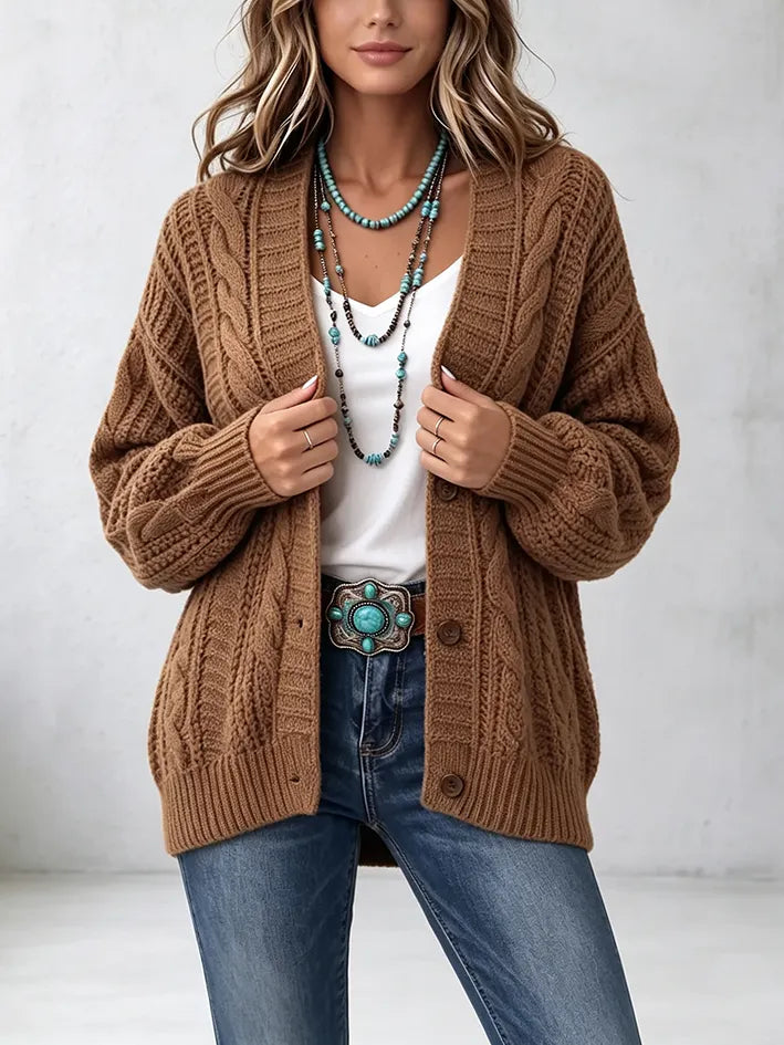 Retro Western Cable Knit Oversized Cardigan Sweater
