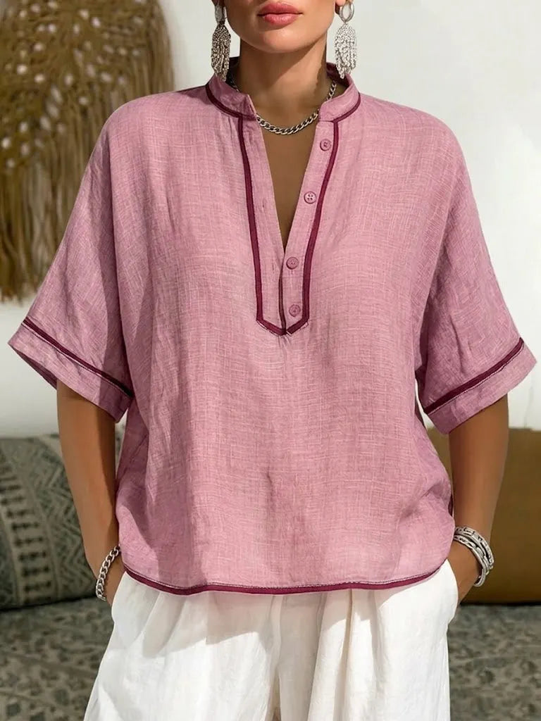 Cozy, Casual Linen And Cotton Shirt With Trim