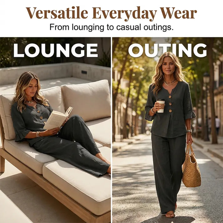 👚👖 Women's Set with Ruffled Top and Wide-Leg Trousers – Elegant & Comfortable ✨