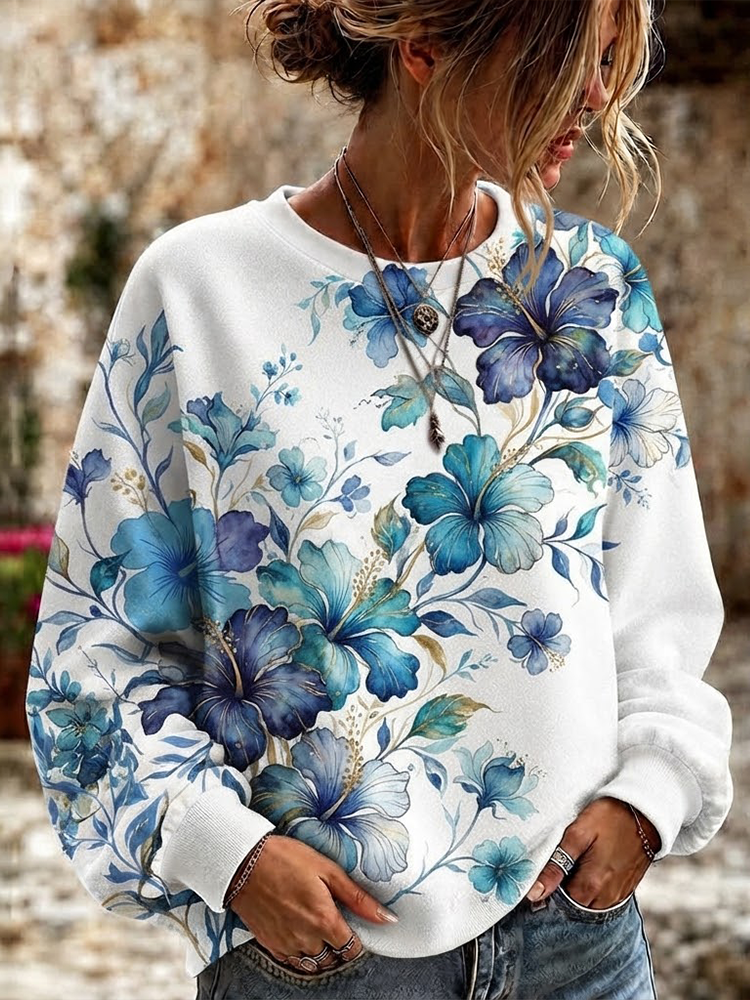 Women's Blue Floral Sweatshirt