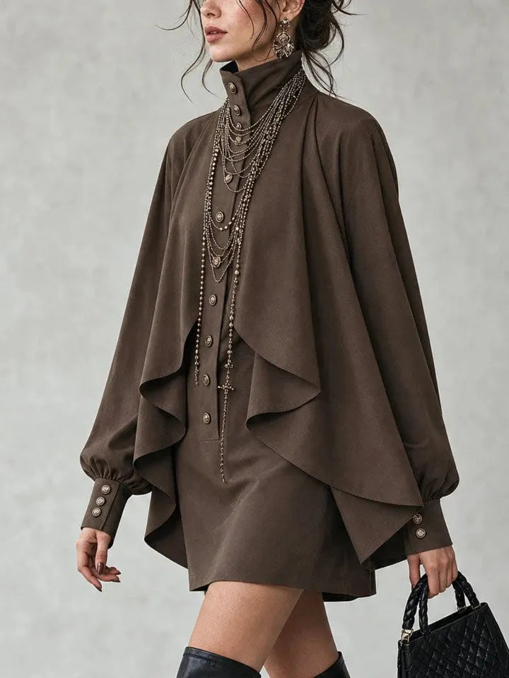 Elegant Stand-up Collar Cape Mini Dress