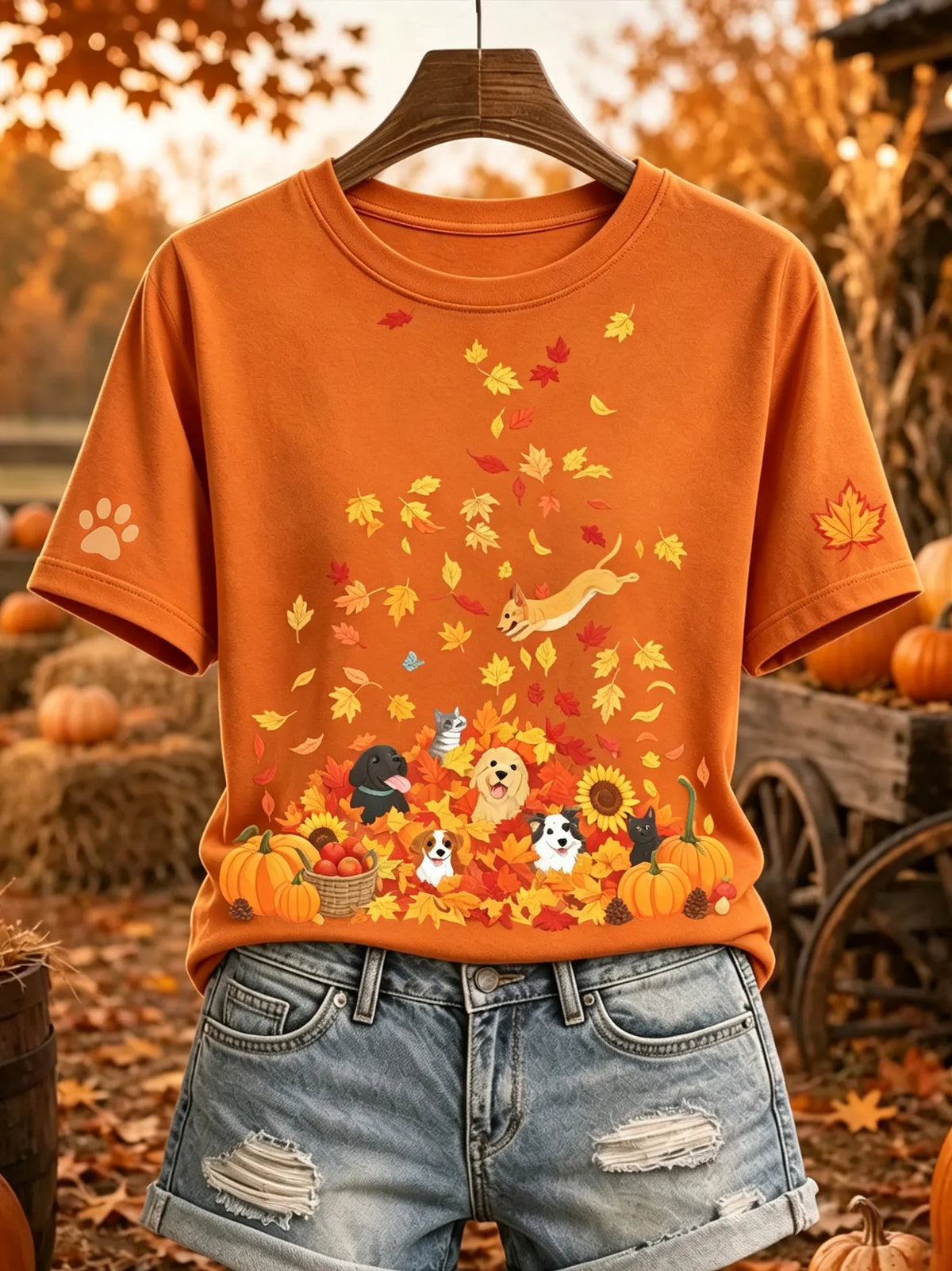 Women's Autumn Cute Animal Print Short-sleeve Crew-neck T-shirt