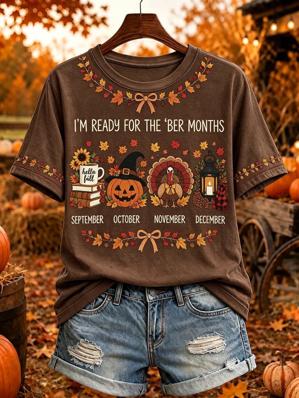Women's Vintage Fall I'm Ready For The 'ber Months Print Casual T-shirt