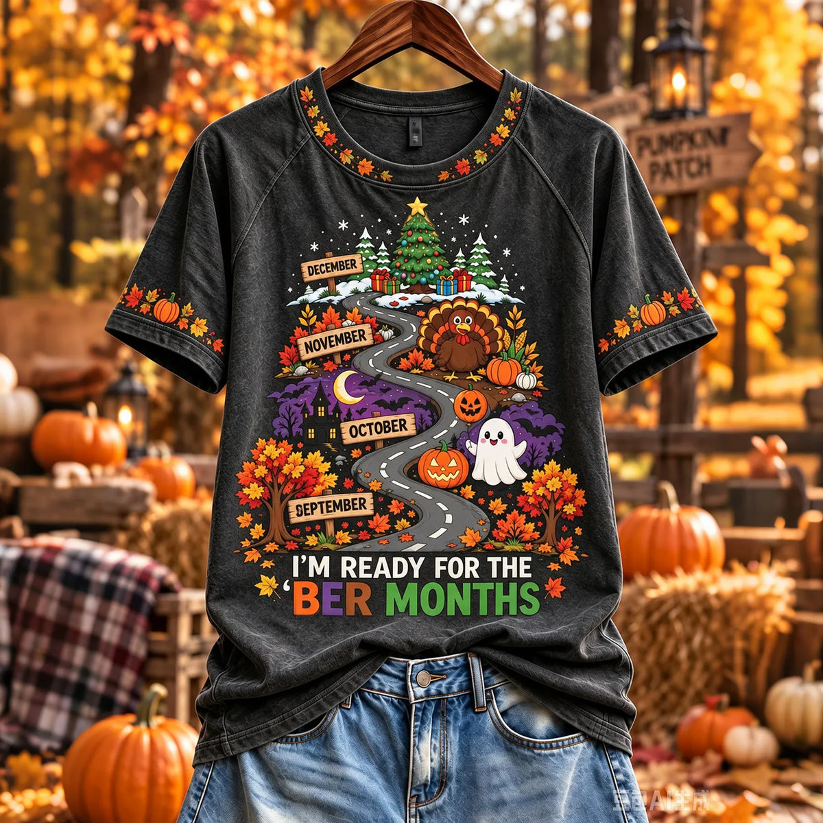 Women's Retro I'm Ready For The 'ber Months Print Crew Neck Short Sleeve Casual T-shirt