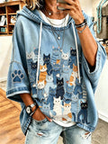 Women's Lovely Cat Patchwork Art Printing Casual Top