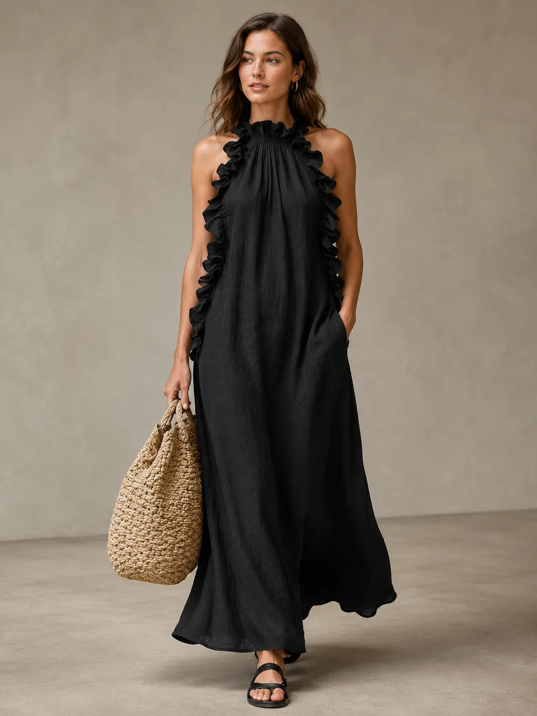Breezy Halter Neck Ruffle Maxi Dress for Vacation & Summer Days