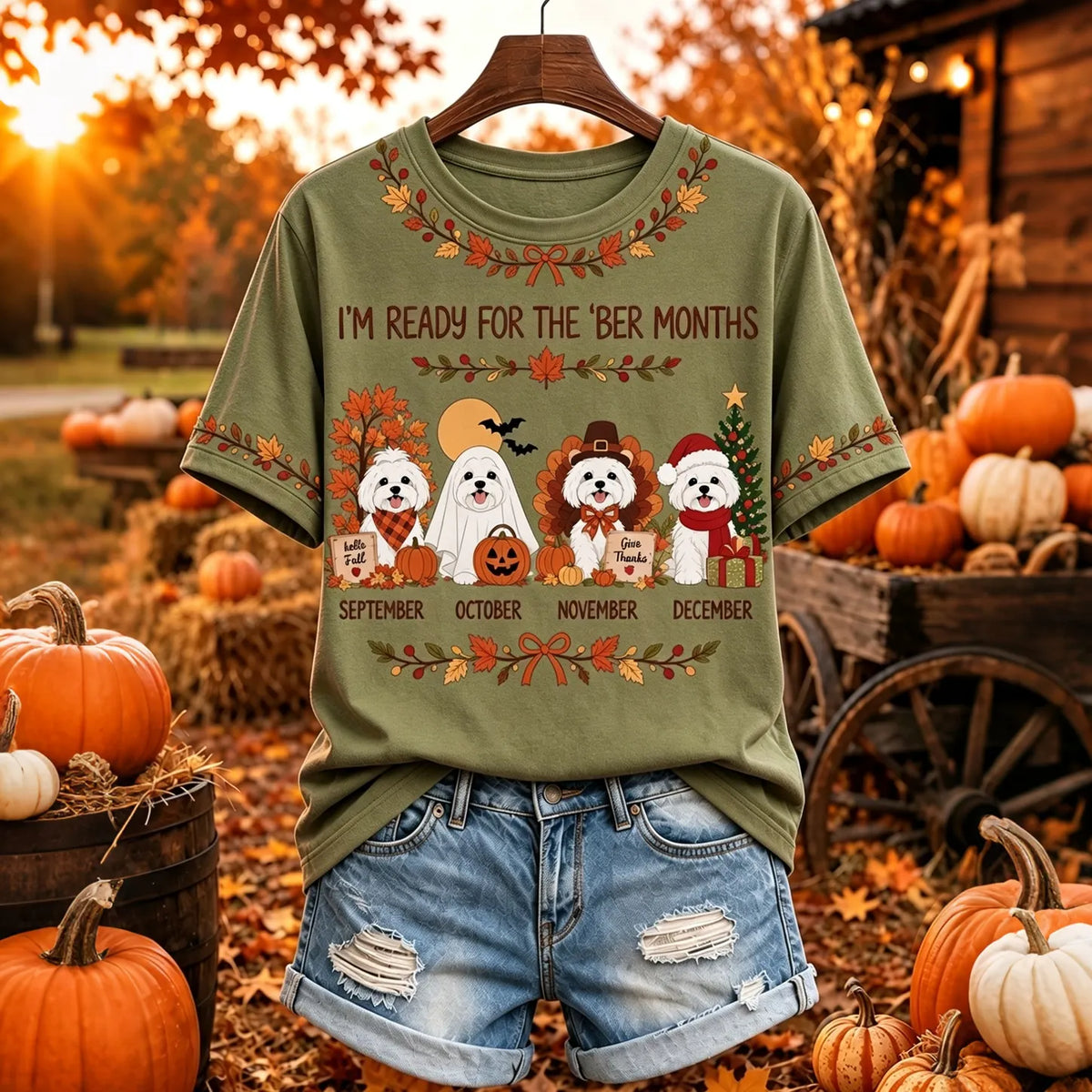 Women's I'm Ready For The 'ber Months Cute Dogs Print Casual T-shirt
