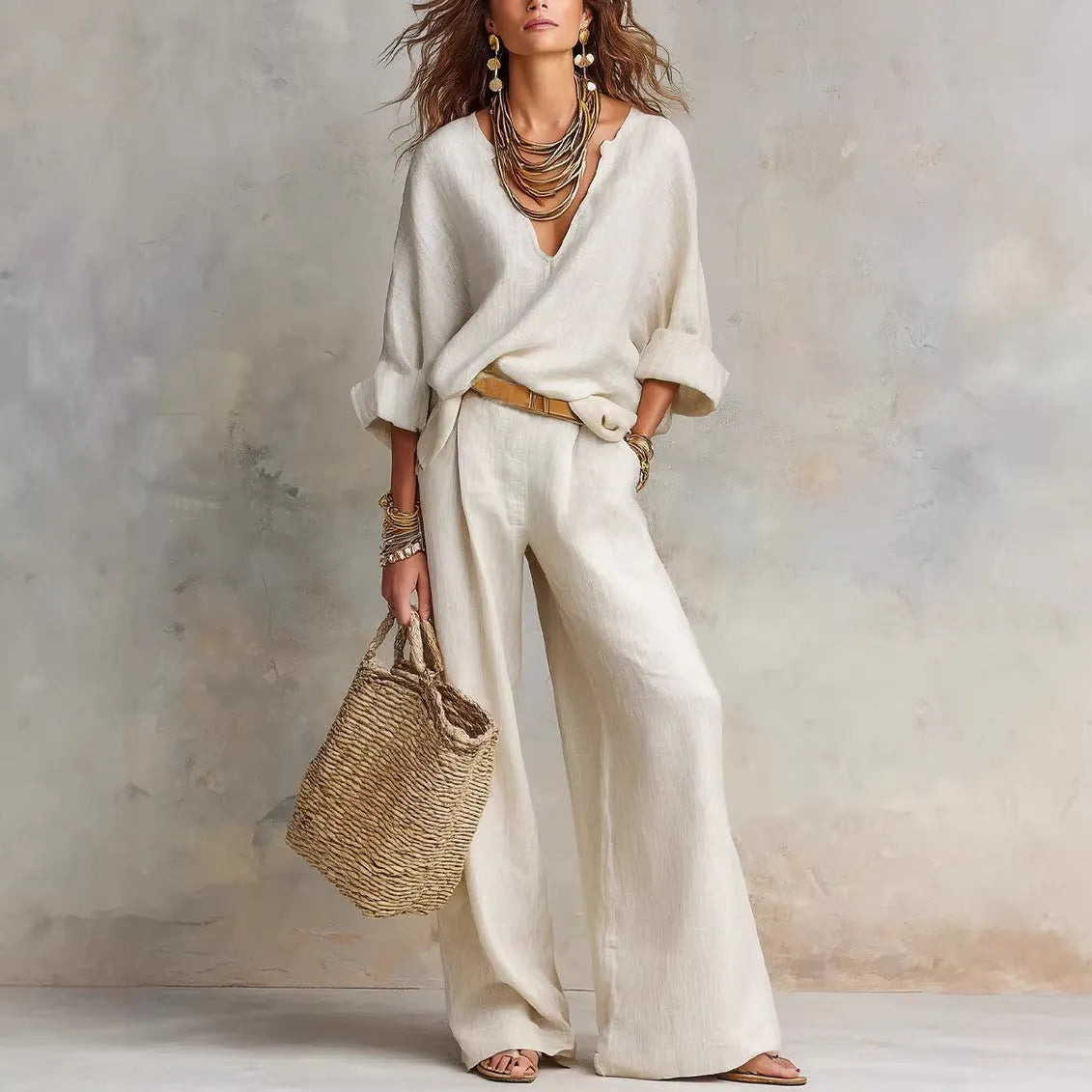 SAVE 49% 🔥Women's Casual Linen Vacation Set – Three-Quarter Sleeve Top & Full-Length Pants