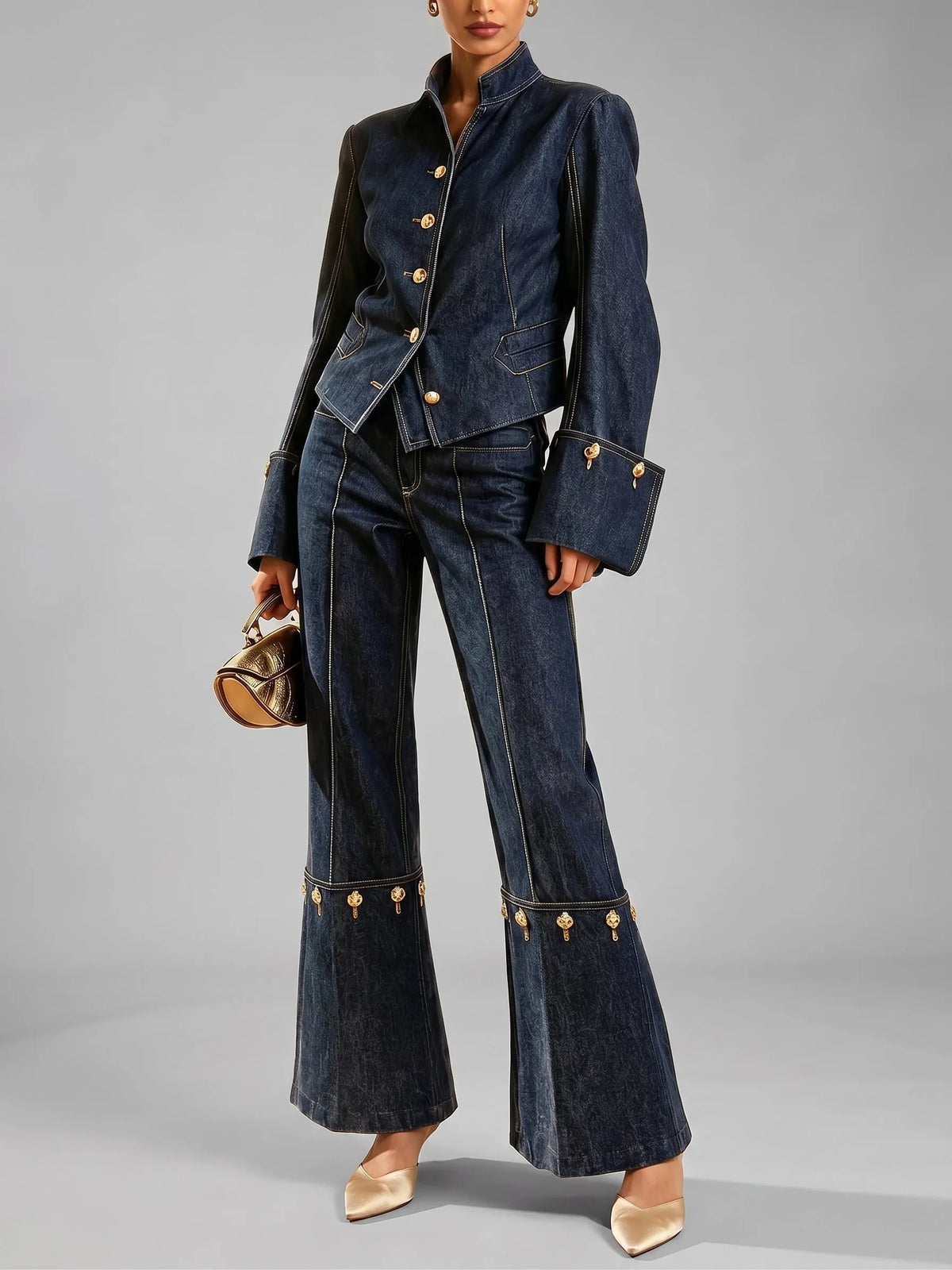 Stylish Casual Jeans With Gold Buttons