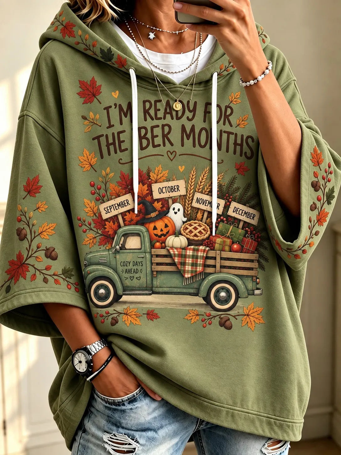 Women’s Vintage I'm Ready For The 'ber Months Print Comfy Hoodie