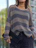 Loose, Cozy, And Casual Striped Open-knit Top