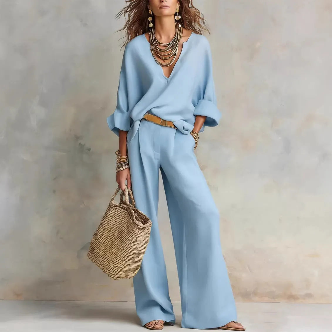 SAVE 49% 🔥Women's Casual Linen Vacation Set – Three-Quarter Sleeve Top & Full-Length Pants