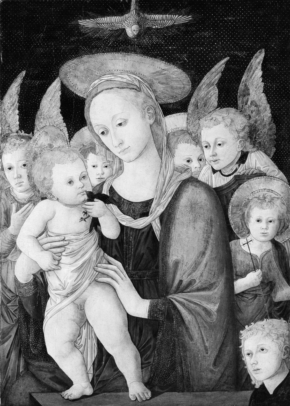 Madonna and Child with the Infant Saint John the Baptist and Angels by Master called Pseudo-Pier Francesco Fiorentino - Tempera canvas print