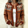 Women's Vintage Farm Fox Pumpkin Pattern Print Casual Cozy Knit Cardigan Sweater