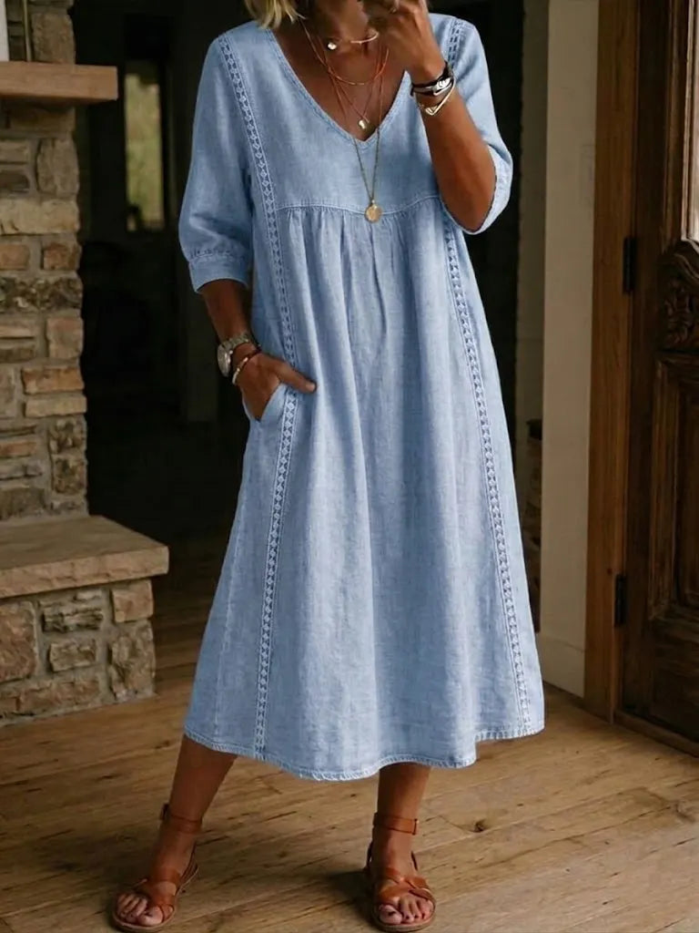 🔥LAST DAY SAVE 49% ⏰ Casual Loose-fitting Patchwork Lace Trim Linen And Cotton Dress