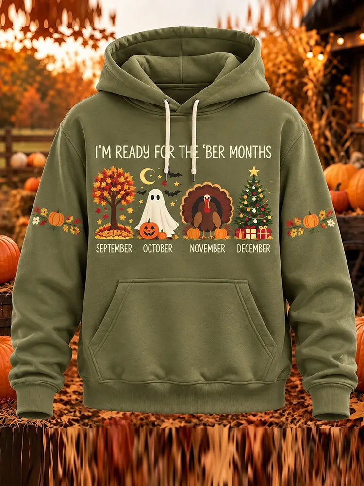 Women's I'm Ready For The Ber Months Fall Pumpkin Turkey Snowman Print Pocket Hoodie