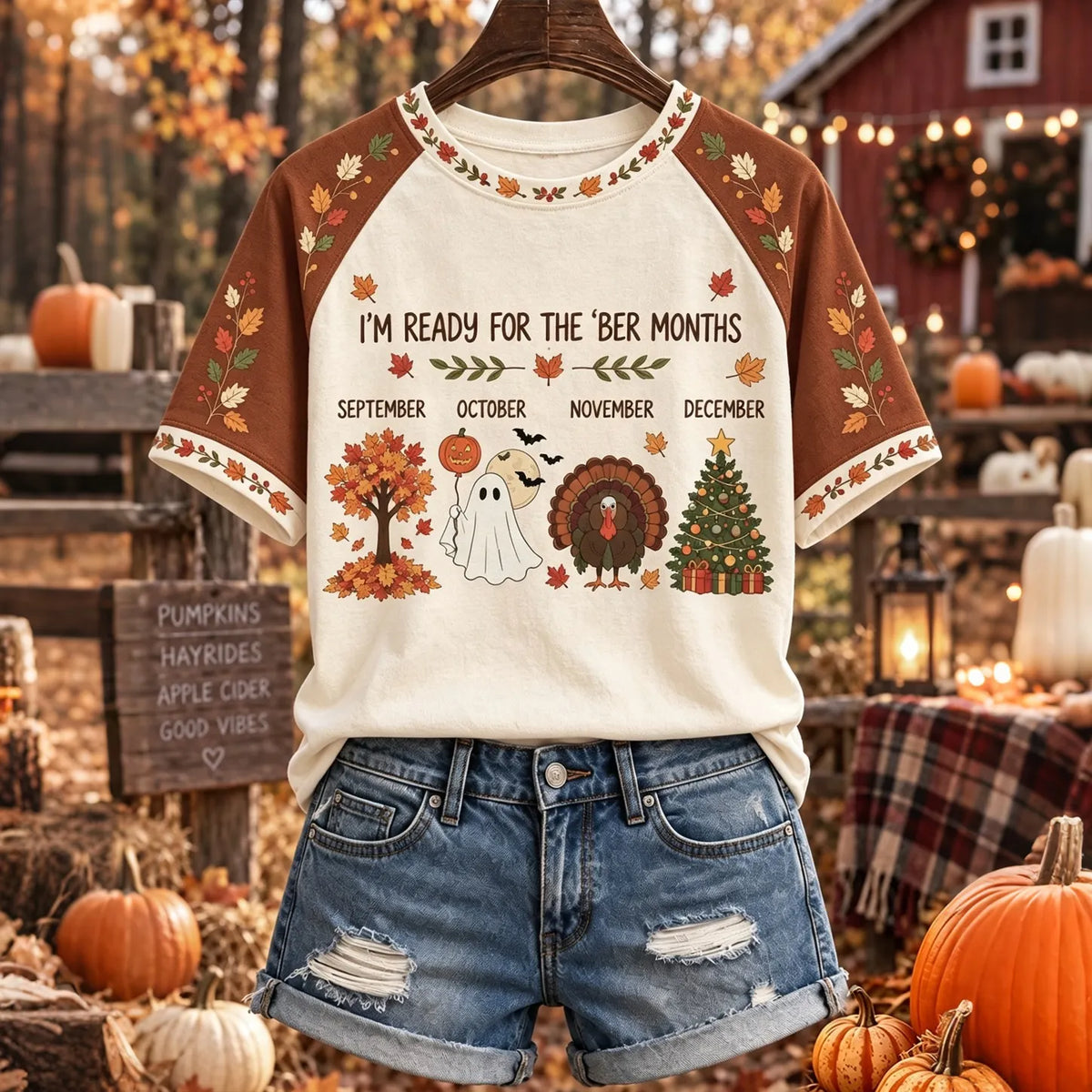 Women's Vintage Fall I'm Ready For The 'ber Months Print Short Sleeve Casual T-shirt