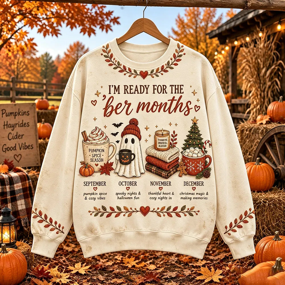 Women's "i'm Ready For 'august' (autumn Month)" Pumpkin Spice Ghost And Holiday Print Crewneck Sweatshirt