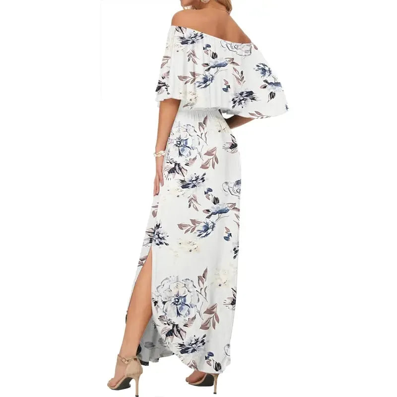 🔥Women's Off The Shoulder Dress Wedding Guest Dress Summer Casual Long Ruffle Party Side Split Beach Maxi Dresses
