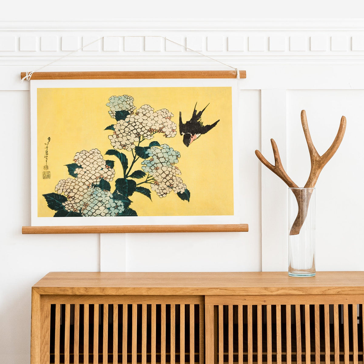 Hortensia et Hirondelle Poster by Moryarty - Oil Painting canvas print