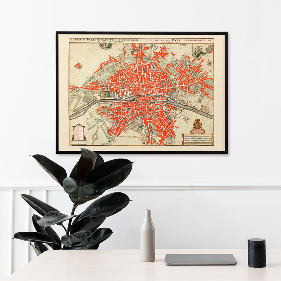 Carte ancienne de Paris Poster by Moryarty - Oil Painting canvas print
