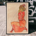 Femme en robe orange-rouge Poster by Moryarty - Oil Painting canvas print